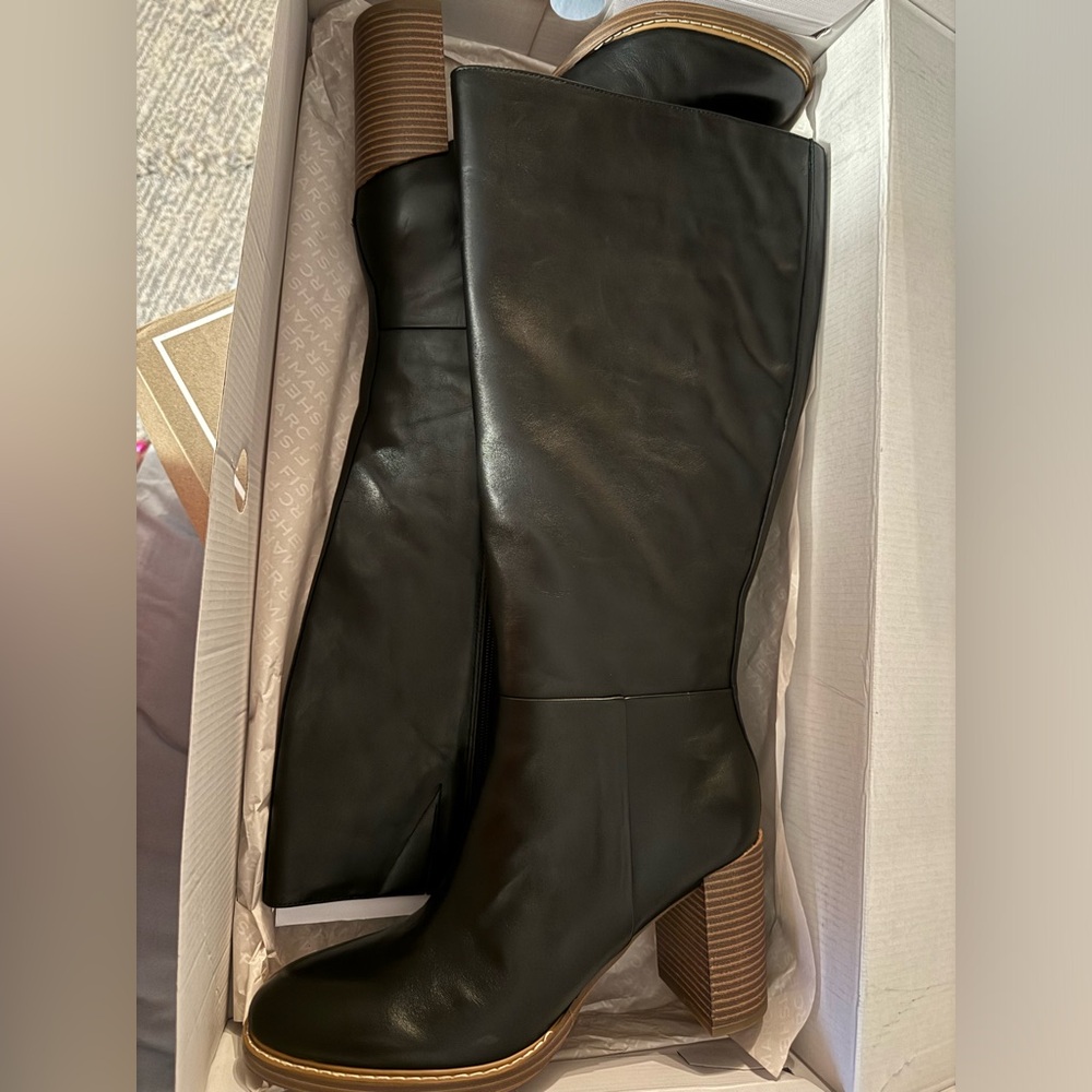 Marc Fisher Gabey Round Toe Block Heel Black Boots - Wide Calf